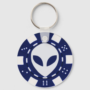 alien poker chip blue keychain