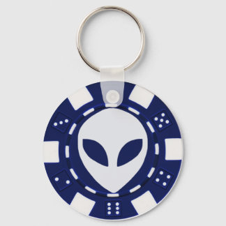 alien poker chip blue keychain