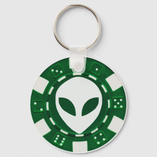 alien poker chip green keychain