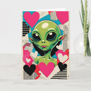 Alien Pop Art Collage Abstract Valentines Day Card