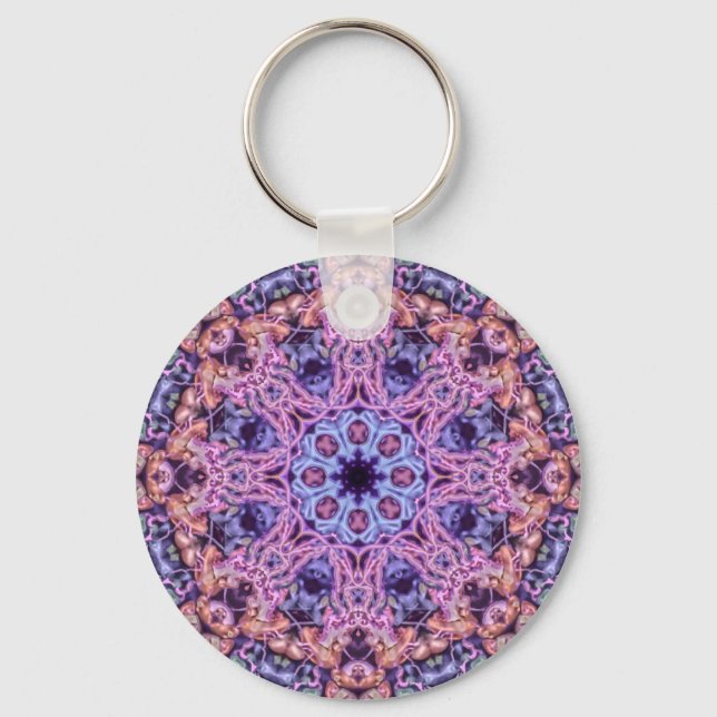 Alien Purple Psychedelic Kaleidoscopic Mandala Keychain (Front)