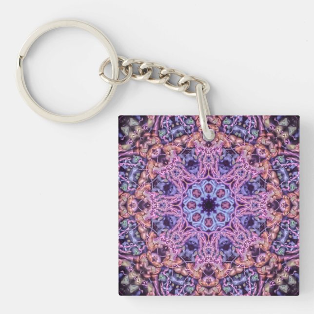 Alien Purple Psychedelic Kaleidoscopic Mandala Keychain (Front)