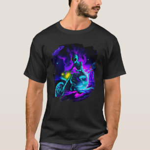 Alien Riding Motorcycle Dirt Bike in Space Aliens  T-Shirt
