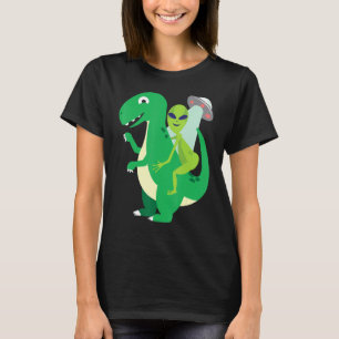 Alien Riding T Rex Cool Dinosaur Dino Halloween Co T-Shirt