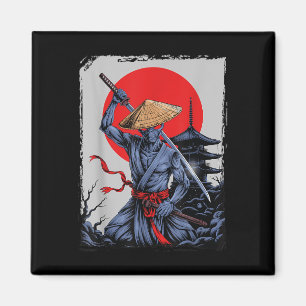 Alien Samurai Ufo Japanese Vintage Graphic Ukiyo-e Magnet