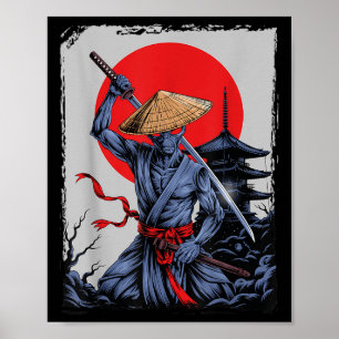 Alien Samurai Ufo Japanese Vintage Graphic Ukiyo-e Poster