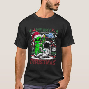 Alien Santa Astronaut Space Merry Christmas Tree S T-Shirt