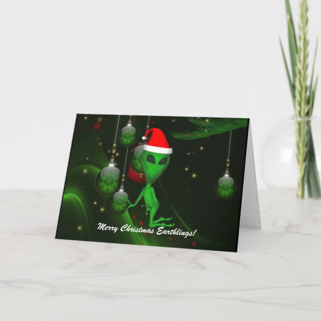 Alien Santa Christmas Ornament Greeting Card (Front)
