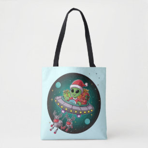 Alien Santa in UFO Tote Bag