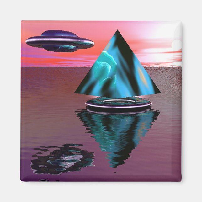 Alien ship and pyramid magnet (Front)