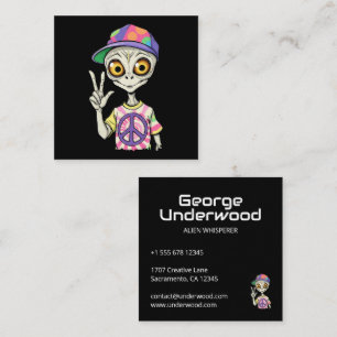 Alien shows the Hand Peace Sign 1 Square Business Card