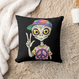 Alien shows the Hand Peace Sign 1 Throw Pillow