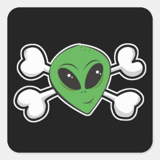 Alien Skull and Crossbones Square Sticker