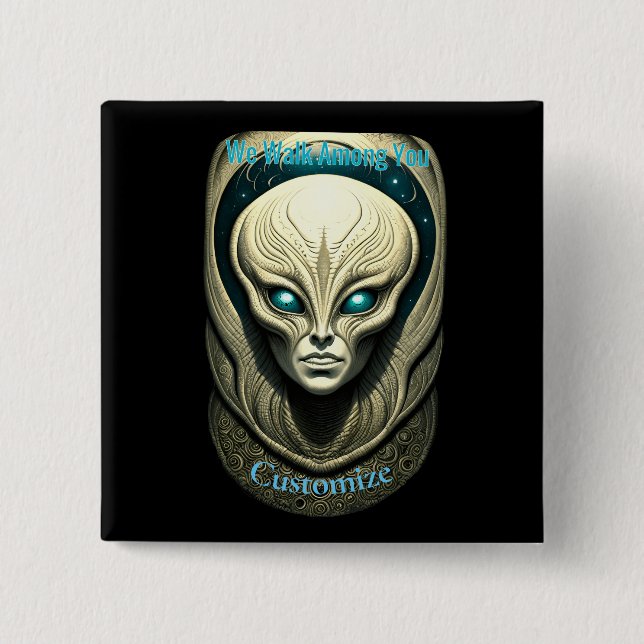 Alien skull Head Thunder_Cove  2 Inch Square Button (Front)