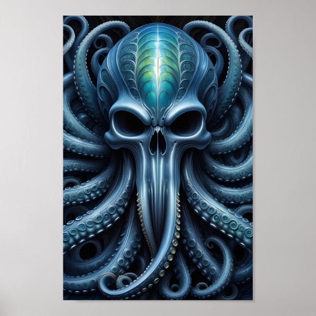 Alien Skull Octopus - 001 - Night V - Fantasy Art Poster (Front)