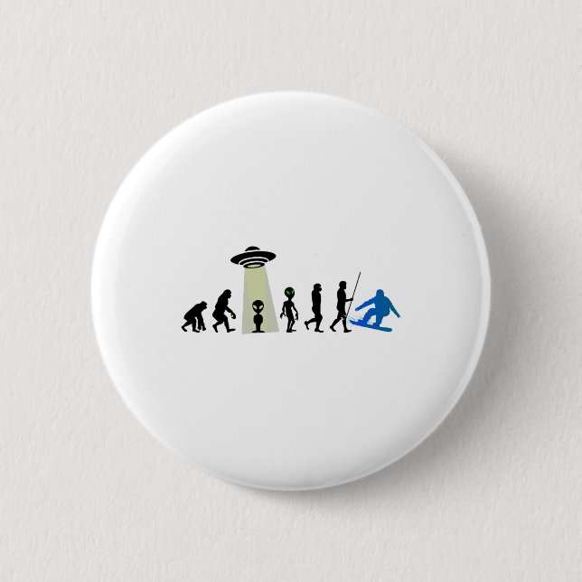 Alien Snowboard Evolution Pun Joke Winter Boarding 2 Inch Round Button (Front)