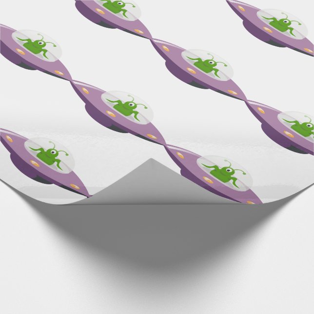 Alien Space Ship Kids  Wrapping Paper (Corner)