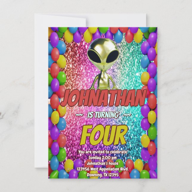 Alien Space UFO Rocket Ship invitation d'anniversa (Devant)