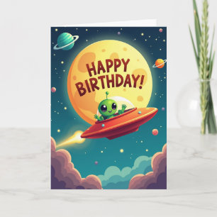 Alien Spaceship Birthday Card