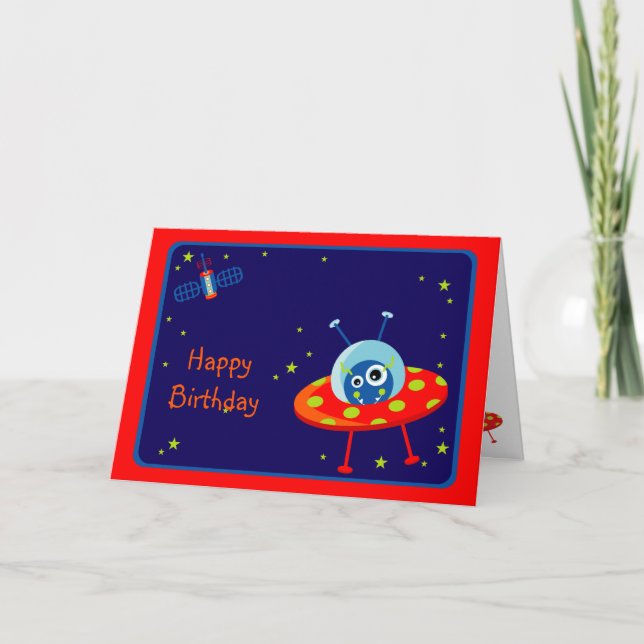 Alien Spaceship Birthday Card (Front)