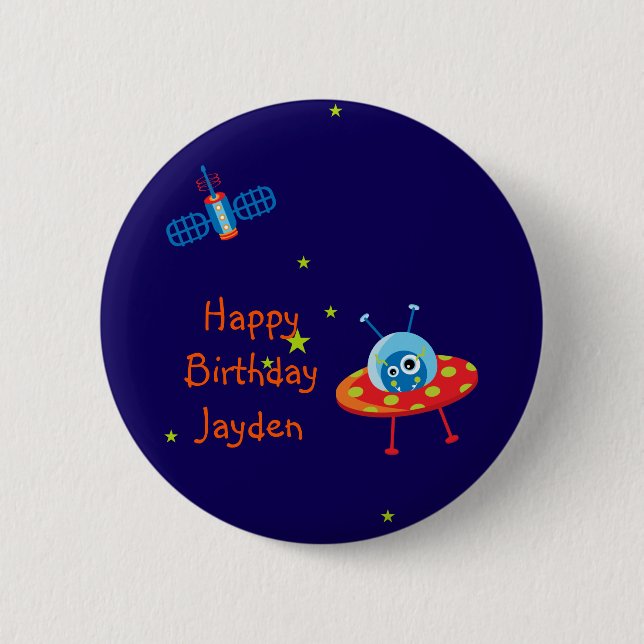 Alien Spaceship Birthday Magnet 2 Inch Round Button (Front)
