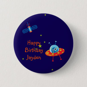 Alien Spaceship Birthday Magnet 2 Inch Round Button