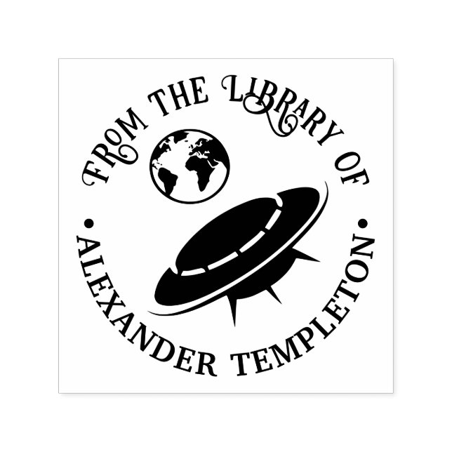 Alien Spaceship Headed to Earth Library Book Name Self-inking Stamp (Design)