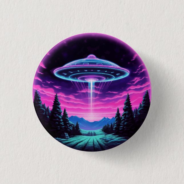 Alien Spaceship Retro Futuristic 1 Inch Round Button (Front)