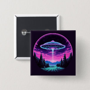 Alien Spaceship Retro Futuristic 2 Inch Square Button