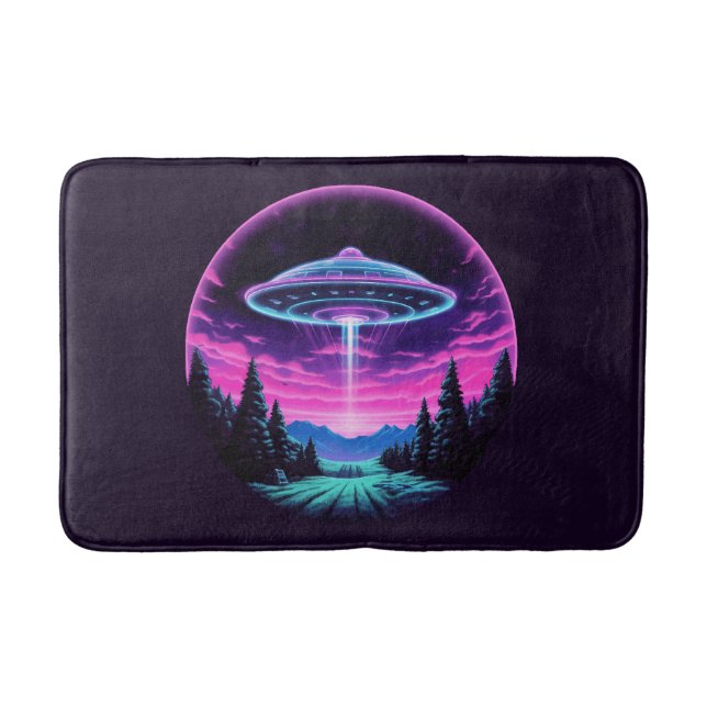 Alien Spaceship Retro Futuristic Bath Mat (Front)