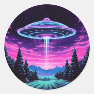Alien Spaceship Retro Futuristic Classic Round Sticker