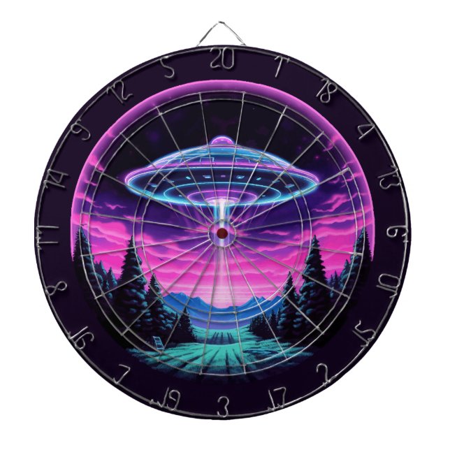 Alien Spaceship Retro Futuristic Dartboard (Front)