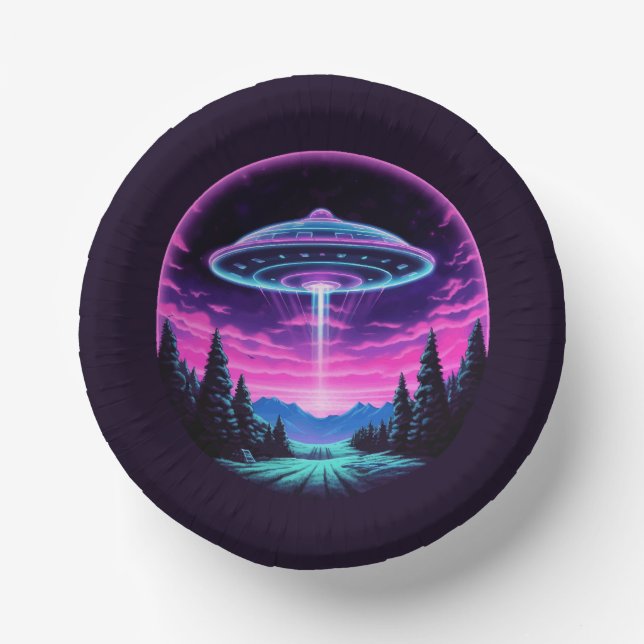 Alien Spaceship Retro Futuristic Paper Plate (Front)