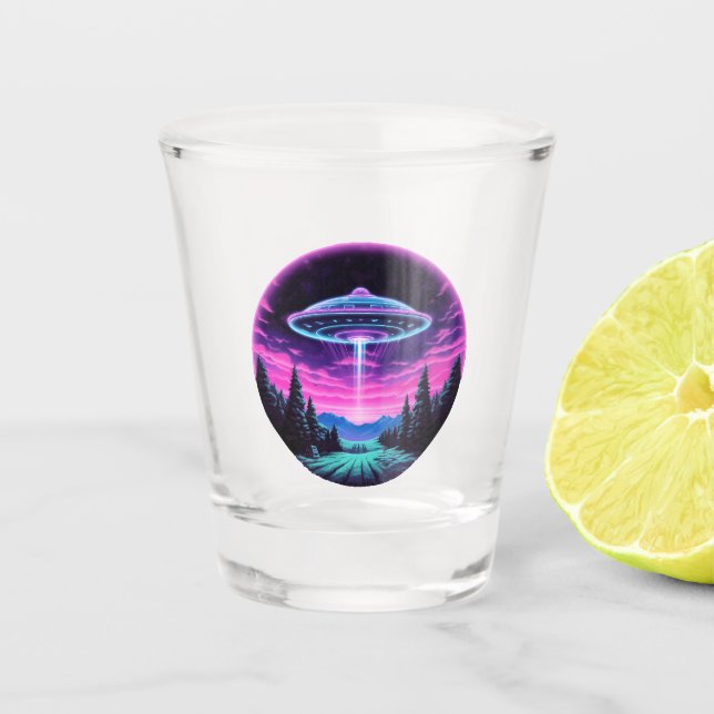 Alien Spaceship Retro Futuristic Shot Glass (Front)