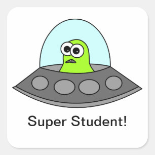 Alien Spaceship Super Student Square Square Sticker