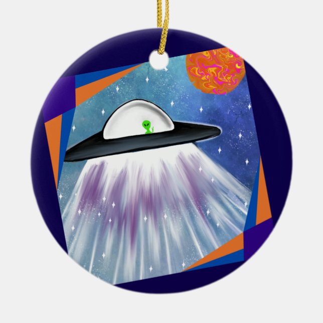 Alien spaceship UFO Space  Ceramic Ornament (Front)