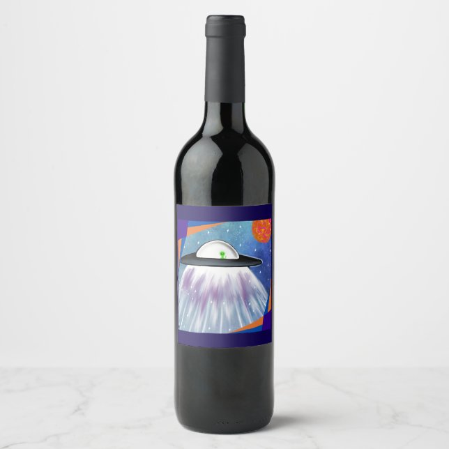 Alien spaceship UFO Space  Wine Label (Front)