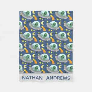 Alien Spaceships Space and Stars Personalised Fleece Blanket