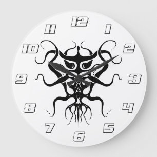 Alien Species Tribal Tattoo Design - black Large Clock