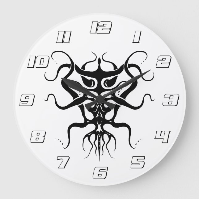 Alien Species Tribal Tattoo Design - black Large Clock (Front)