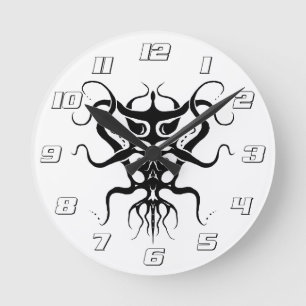 Alien Species Tribal Tattoo Design - black Round Clock