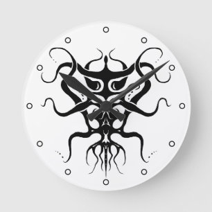 Alien Species Tribal Tattoo Design black with Dots Round Clock