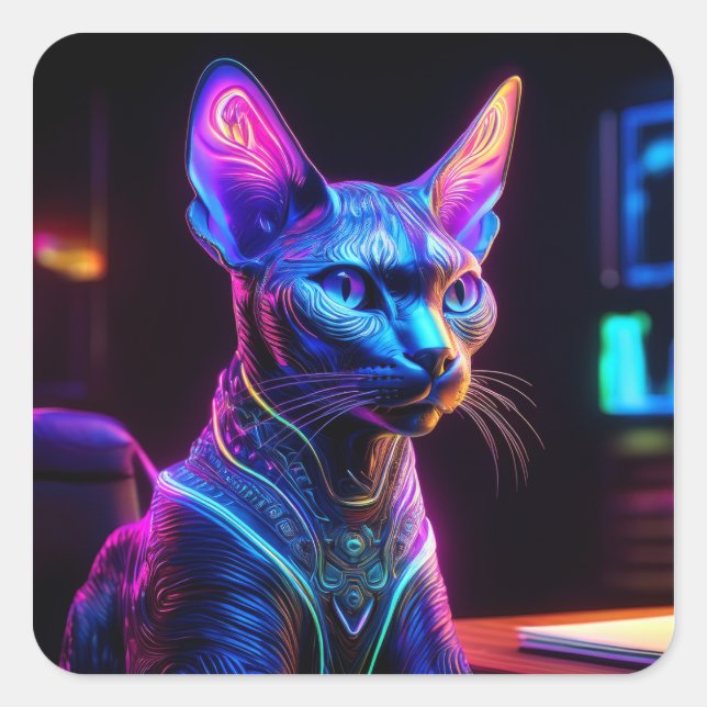 Alien Sphinx Cat Sits In his Captain's Chair Square Sticker (Front)