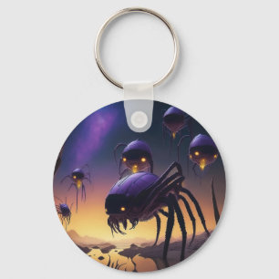 Alien Spiders Landing On Desolate Landcape Keychain