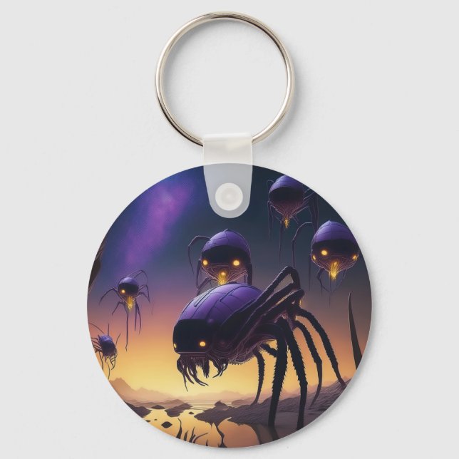 Alien Spiders Landing On Desolate Landcape Keychain (Front)