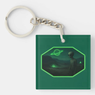 Alien Strolling Across A Dark Desolate Landscape Keychain