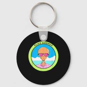 Alien Summer Planet Paradise Funny Alien Keychain