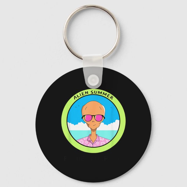 Alien Summer Planet Paradise Funny Alien Keychain (Front)