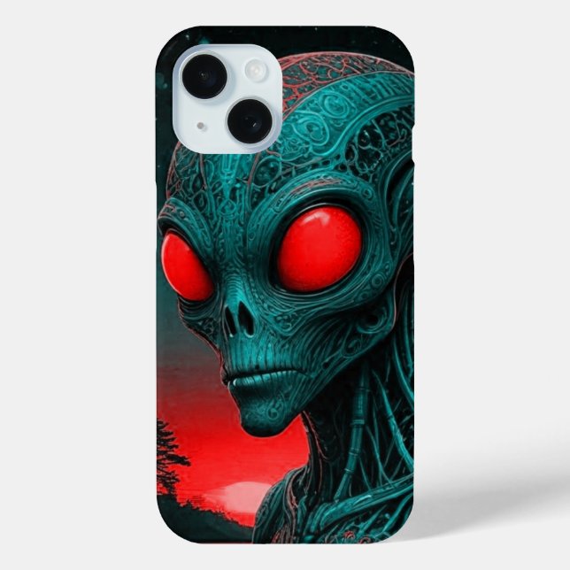 Alien themed iPhone 15 phone case (Back)