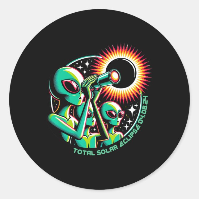 Alien Total Solar Eclipse 4.08.2024 Apparel  Classic Round Sticker (Front)